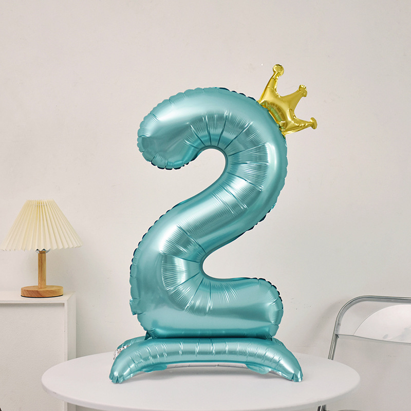 Crown Blue Number Balloon with Base Helium Foil Number Balloon