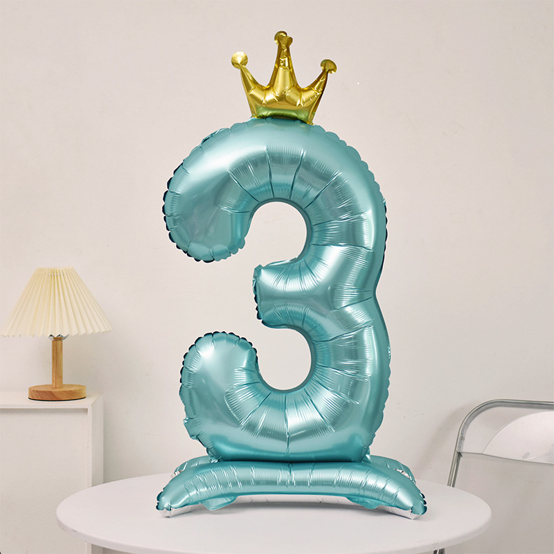 Crown Blue Number Balloon with Base Helium Foil Number Balloon