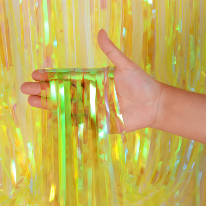 Neon Tassel Background Curtain Metal Wire Ribbon Party Decorations Colorful Rain Silk Curtain 1pc Bag-YauSpark
