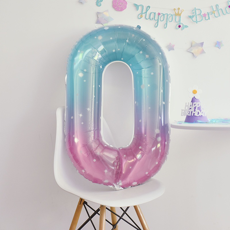 Dreamy Starry Sky Number Balloon Aluminum Foil Number Balloon Theme Party Decoration Supplies，40in，1ct-YauSpark