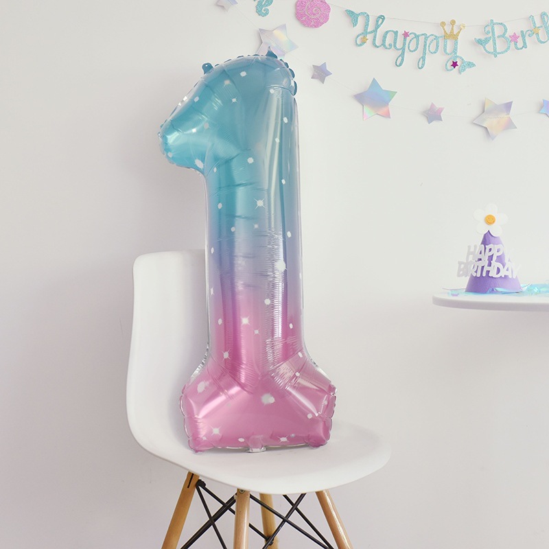 Dreamy Starry Sky Number Balloon Aluminum Foil Number Balloon Theme Party Decoration Supplies，40in，1ct-YauSpark