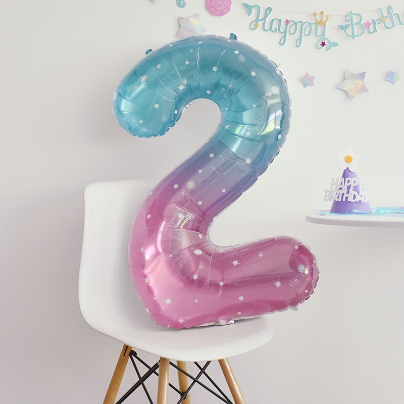Dreamy Starry Sky Number Balloon Aluminum Foil Number Balloon Theme Party Decoration Supplies，40in，1ct-YauSpark