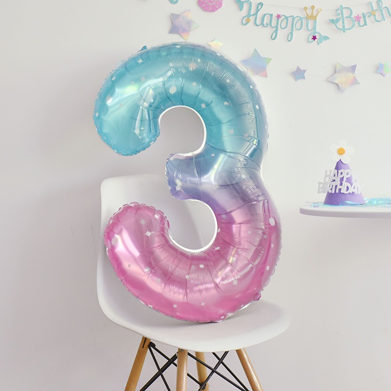 Dreamy Starry Sky Number Balloon Aluminum Foil Number Balloon Theme Party Decoration Supplies，40in，1ct-YauSpark