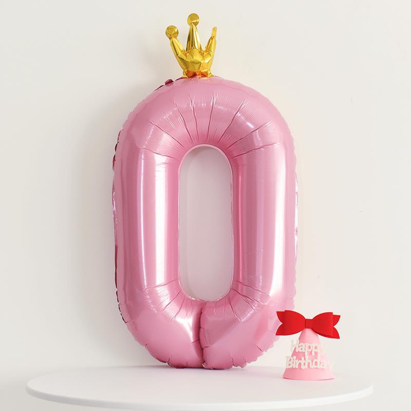 Pink Number Balloon With Crown One-piece Pink Foil Balloon Birthday