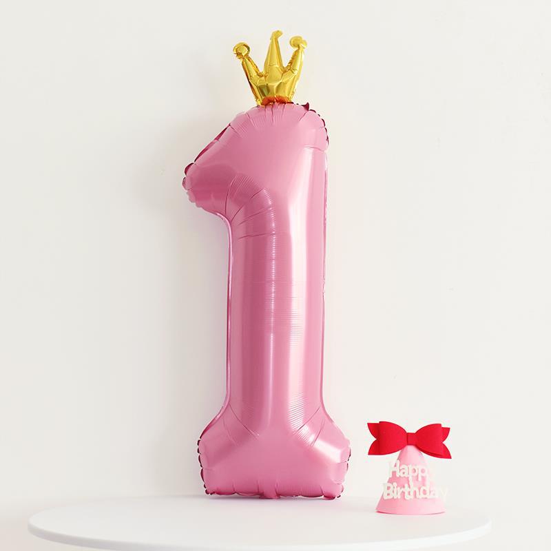Pink Number Balloon With Crown One-piece Pink Foil Balloon Birthday