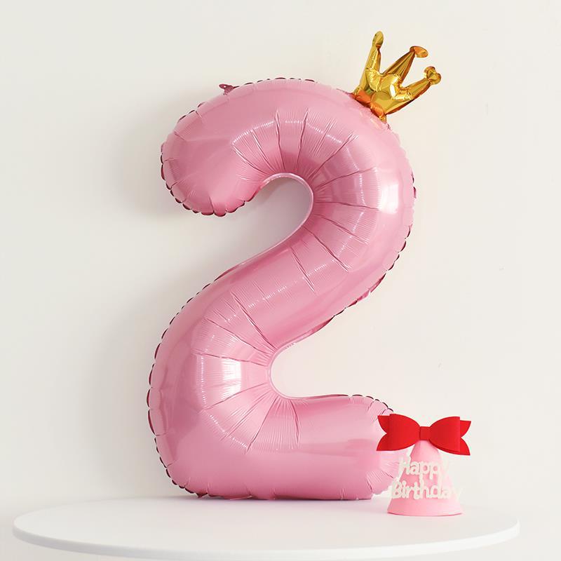Pink Number Balloon With Crown One-piece Pink Foil Balloon Birthday