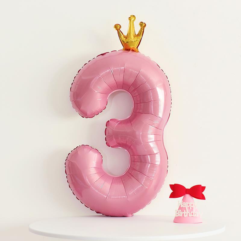 Pink Number Balloon With Crown One-piece Pink Foil Balloon Birthday