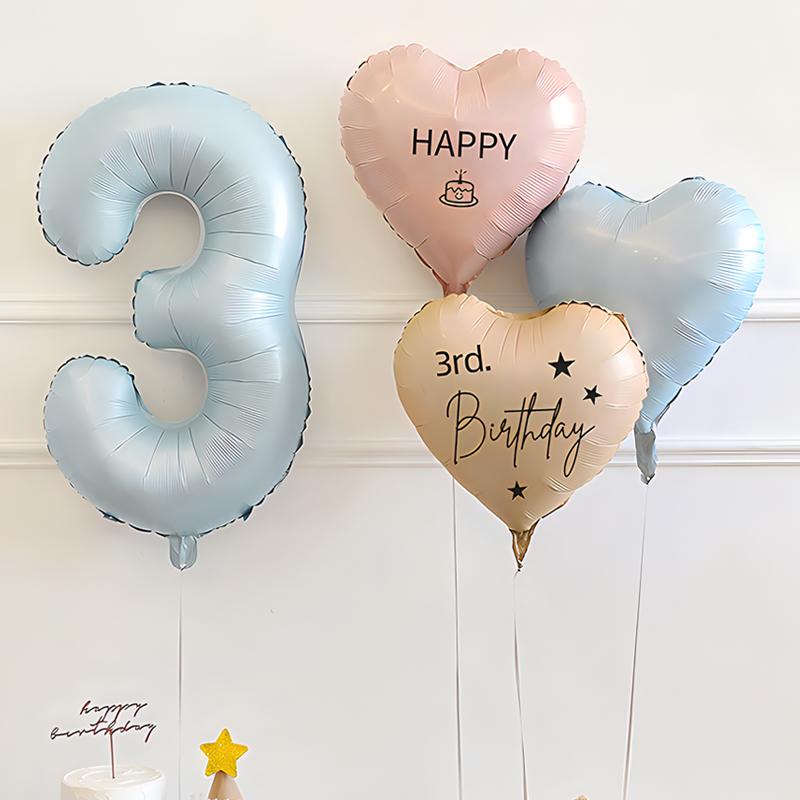 Retro Blue Heart Number Foil Balloon Party Decoration Photo Background