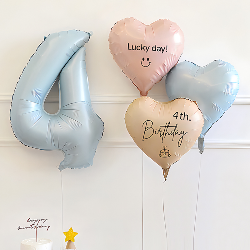 Retro Blue Heart Number Foil Balloon Party Decoration Photo Background