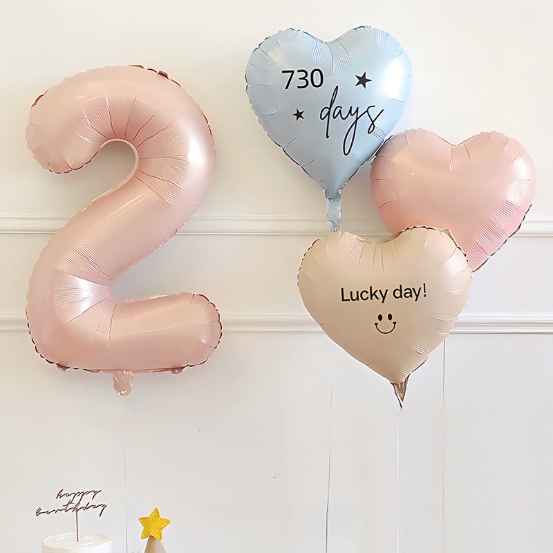 Retro Pink Heart Number Balloon Set Theme Party Decoration Supplies