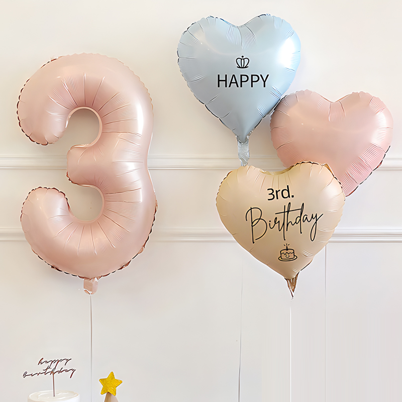 Retro Pink Heart Number Balloon Set Theme Party Decoration Supplies