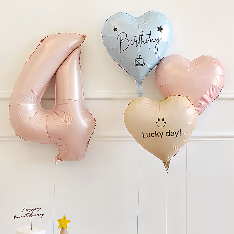 Retro Pink Heart Number Balloon Set Theme Party Decoration Supplies