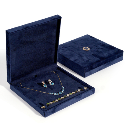 Velvet Navy Blue Vintage Jewelry Box, 1ct