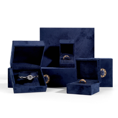 Velvet Navy Blue Vintage Jewelry Box, 1ct