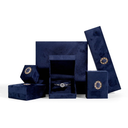 Velvet Navy Blue Vintage Jewelry Box, 1ct