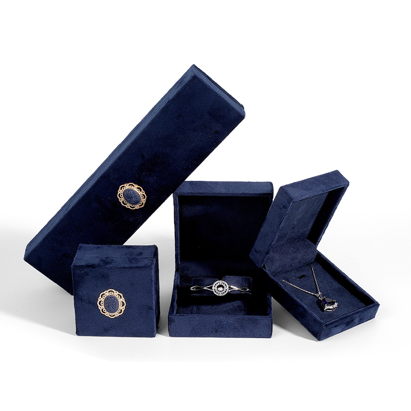 Velvet Navy Blue Vintage Jewelry Box, 1ct