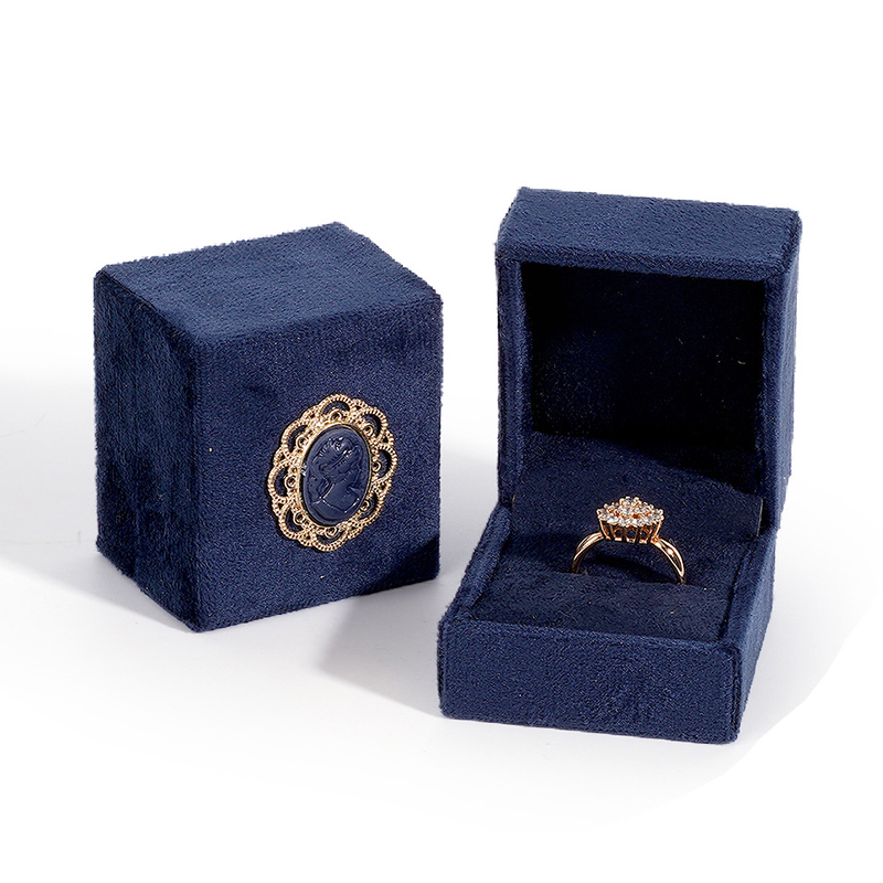 Velvet Navy Blue Vintage Jewelry Box, 1ct