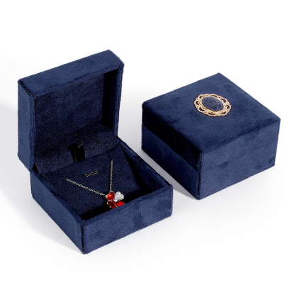 Velvet Navy Blue Vintage Jewelry Box, 1ct