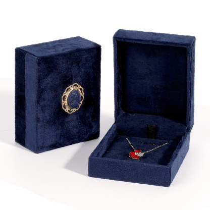 Velvet Navy Blue Vintage Jewelry Box, 1ct