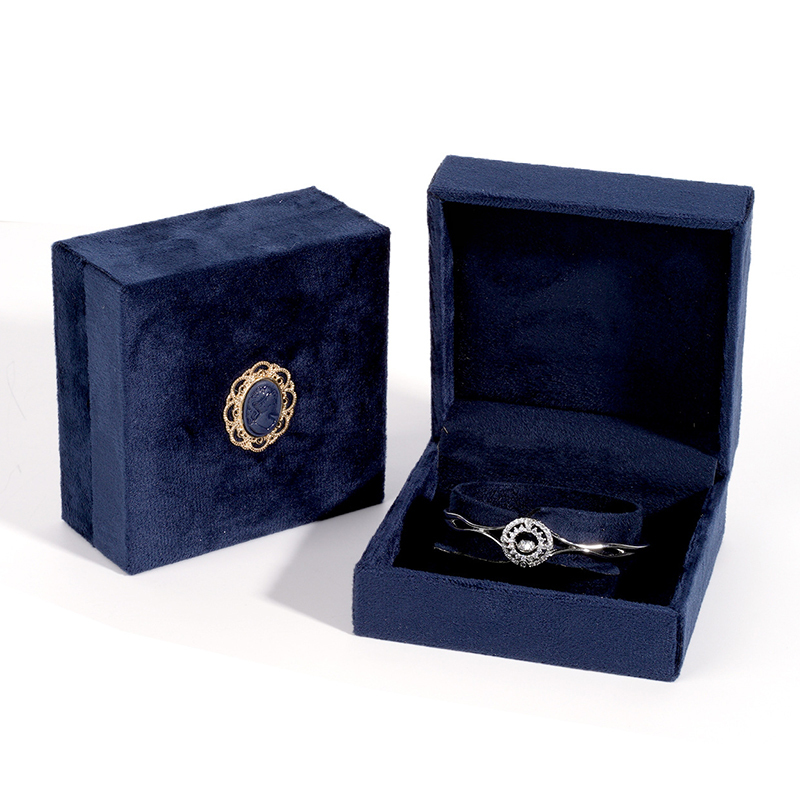 Velvet Navy Blue Vintage Jewelry Box, 1ct