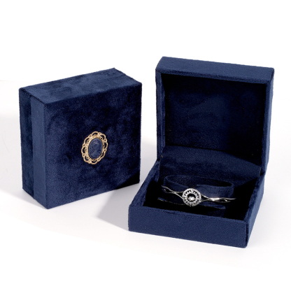 Velvet Navy Blue Vintage Jewelry Box, 1ct