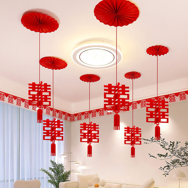 Wedding Room Paper Fan Flower Pendant Set, 1set