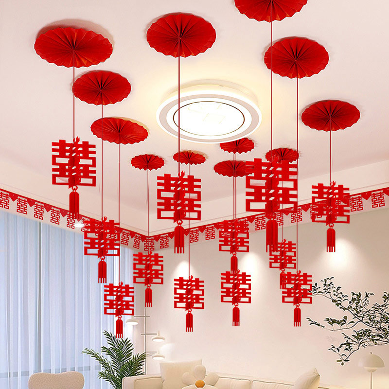 Wedding Room Paper Fan Flower Pendant Set, 1set