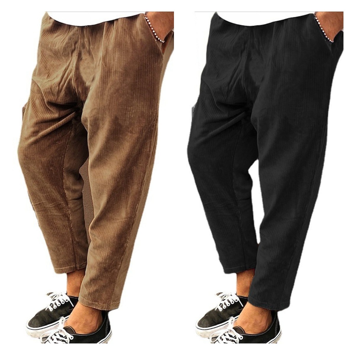 Módne manšestrové nohavice s rovnými nohavicami
