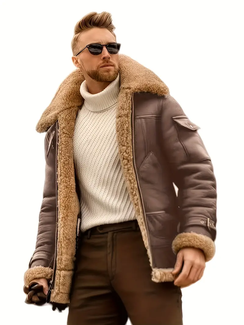 plus size mens cool fleece jacket fashion thick coat for fall winter mens clothing details 0