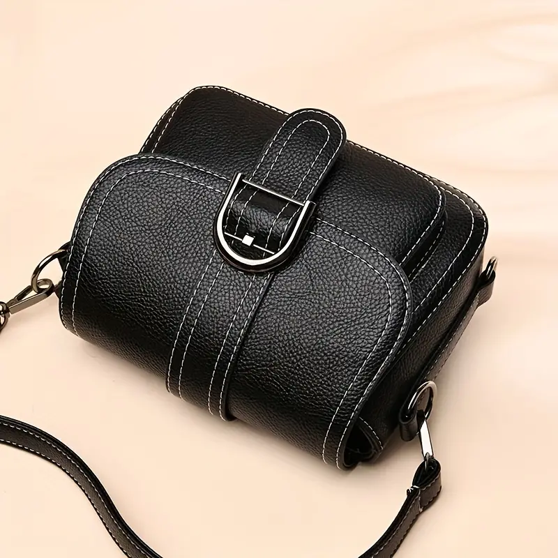 mini solid color crossbody bag womens buckle decor shoulder bag fashion flap purse for every day details 1