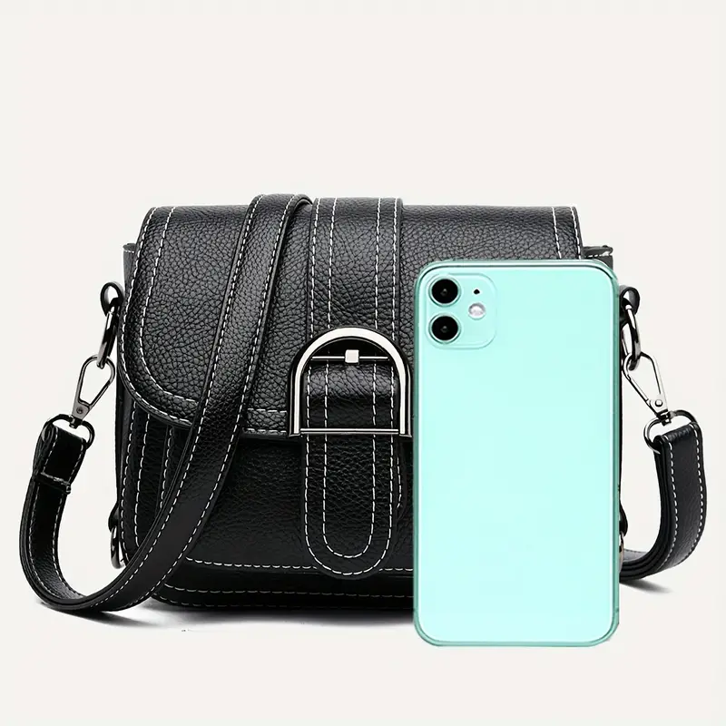 mini solid color crossbody bag womens buckle decor shoulder bag fashion flap purse for every day details 3