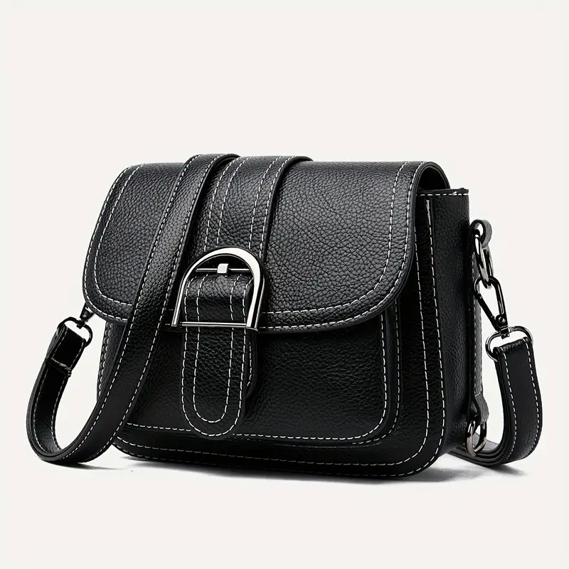 mini solid color crossbody bag womens buckle decor shoulder bag fashion flap purse for every day details 2