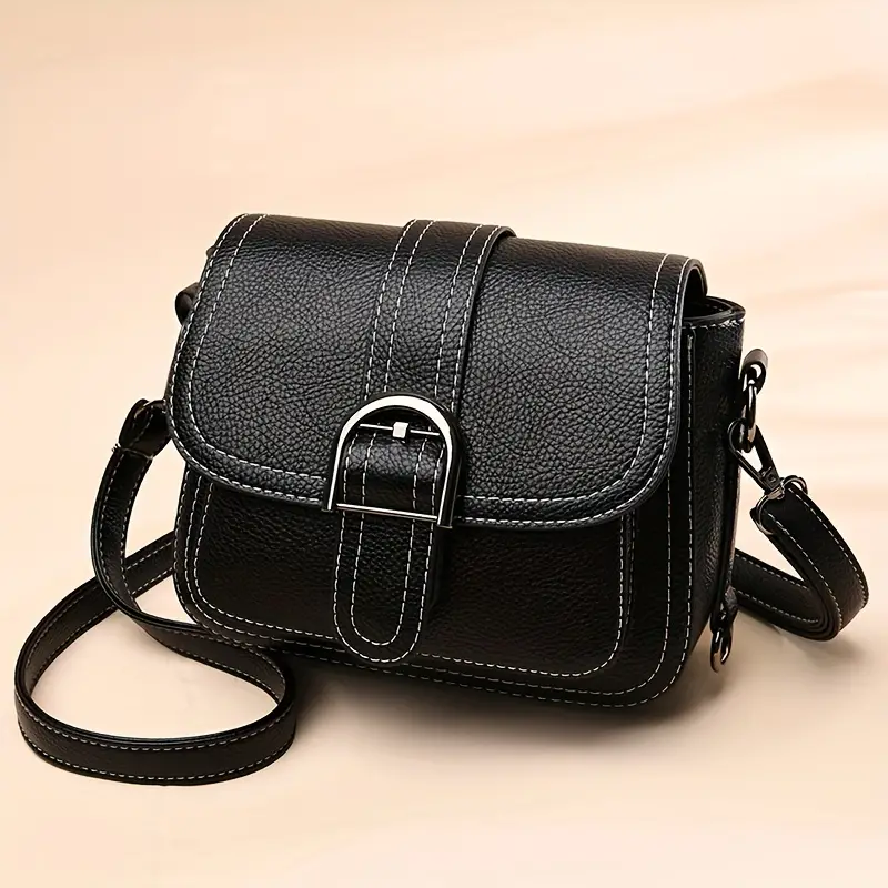 mini solid color crossbody bag womens buckle decor shoulder bag fashion flap purse for every day details 0