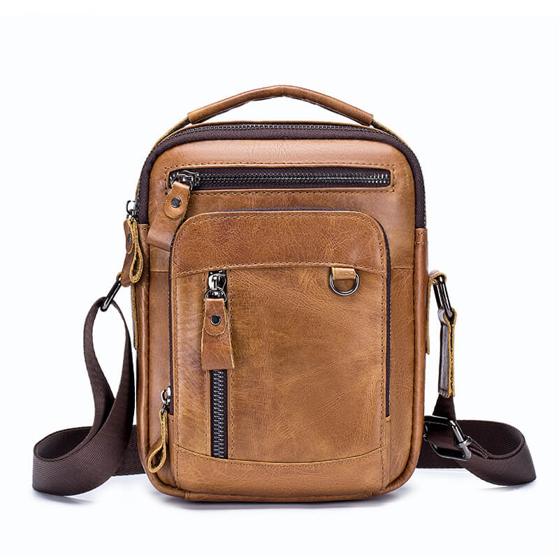 Men Genuine Leather Multifunction Shoulder Crossbody Tour Bag Viconchic