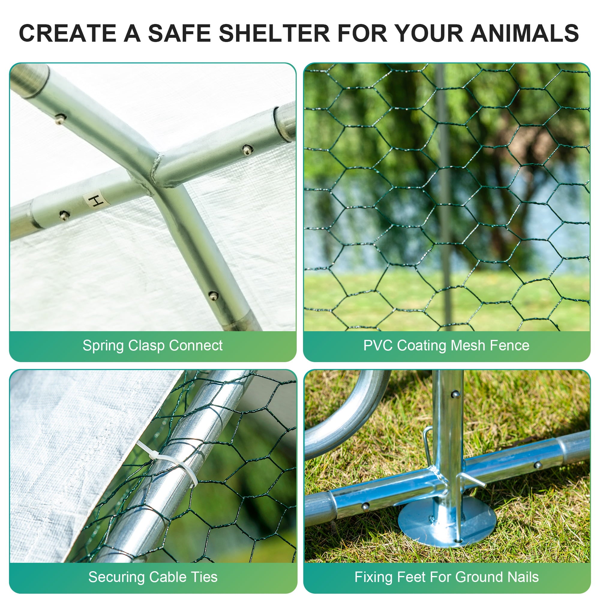 Large Metal Chicken Coop for 16 Chickens Walkin Poultry Cage Hen Run