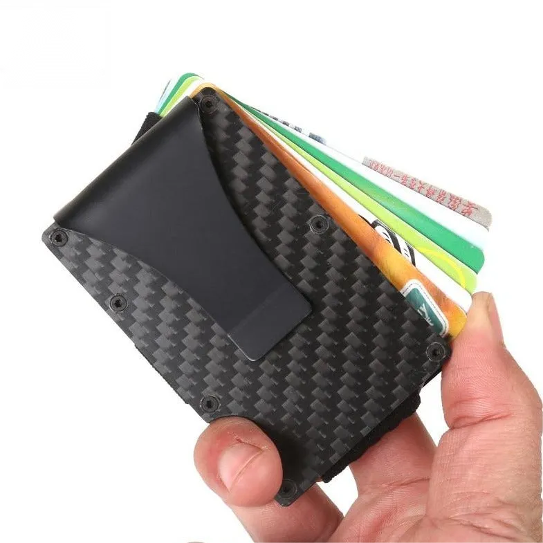 Carbon Fiber RFID Men Card Holder Mini Slim Aluminum Metal Wallet