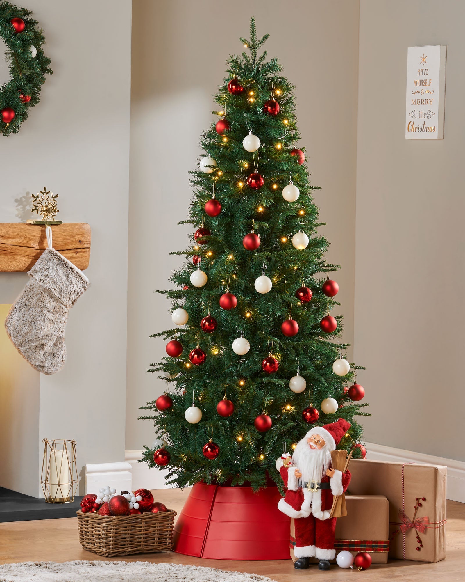 PreLit Decorated PopUp Christmas Tree, Red & White, 6 ft