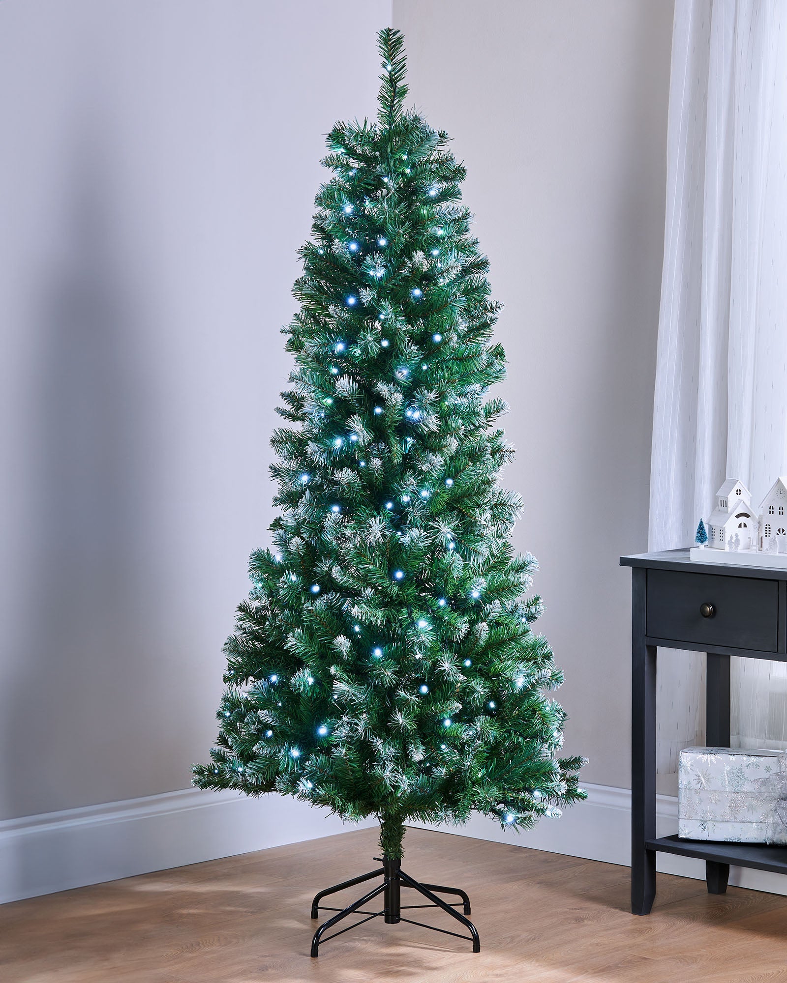 PreLit Slim Frosted Christmas Tree, 6 ft