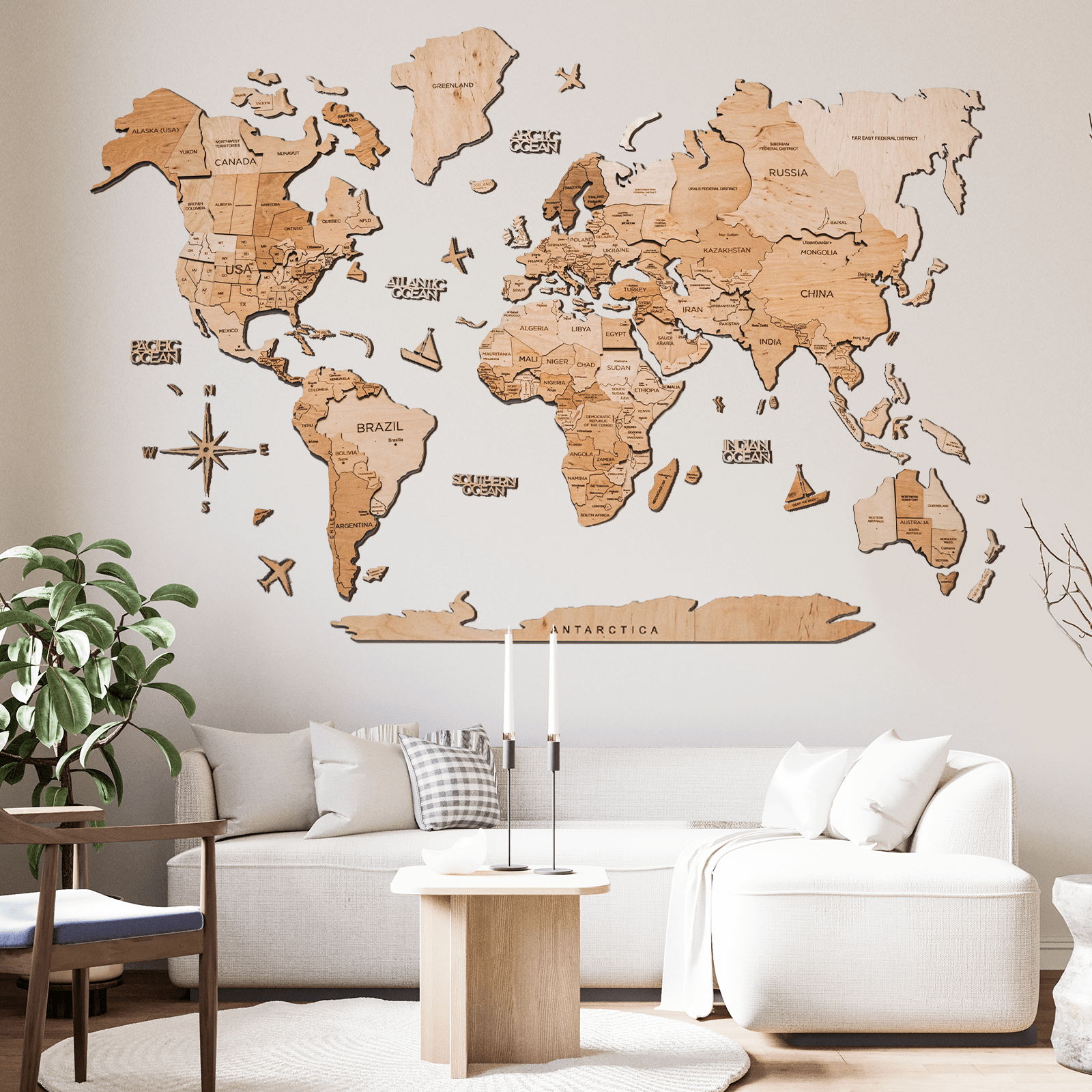 3D Wooden World Map Sirius