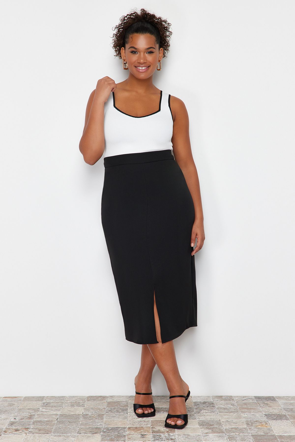 High Waist Midi Woven Skirt