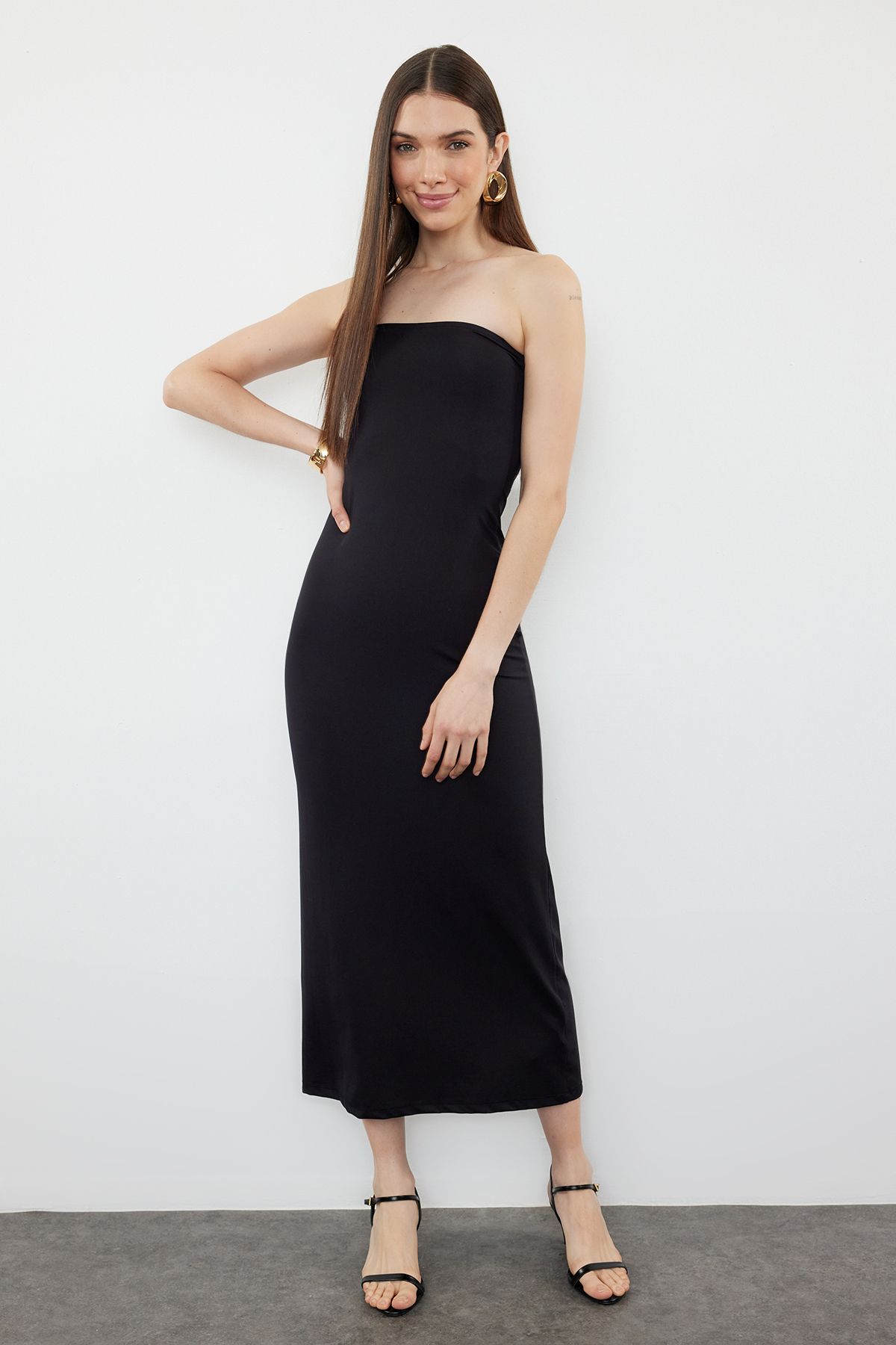 Plain Strapless Fitted Flexible Maxi Pencil Dress