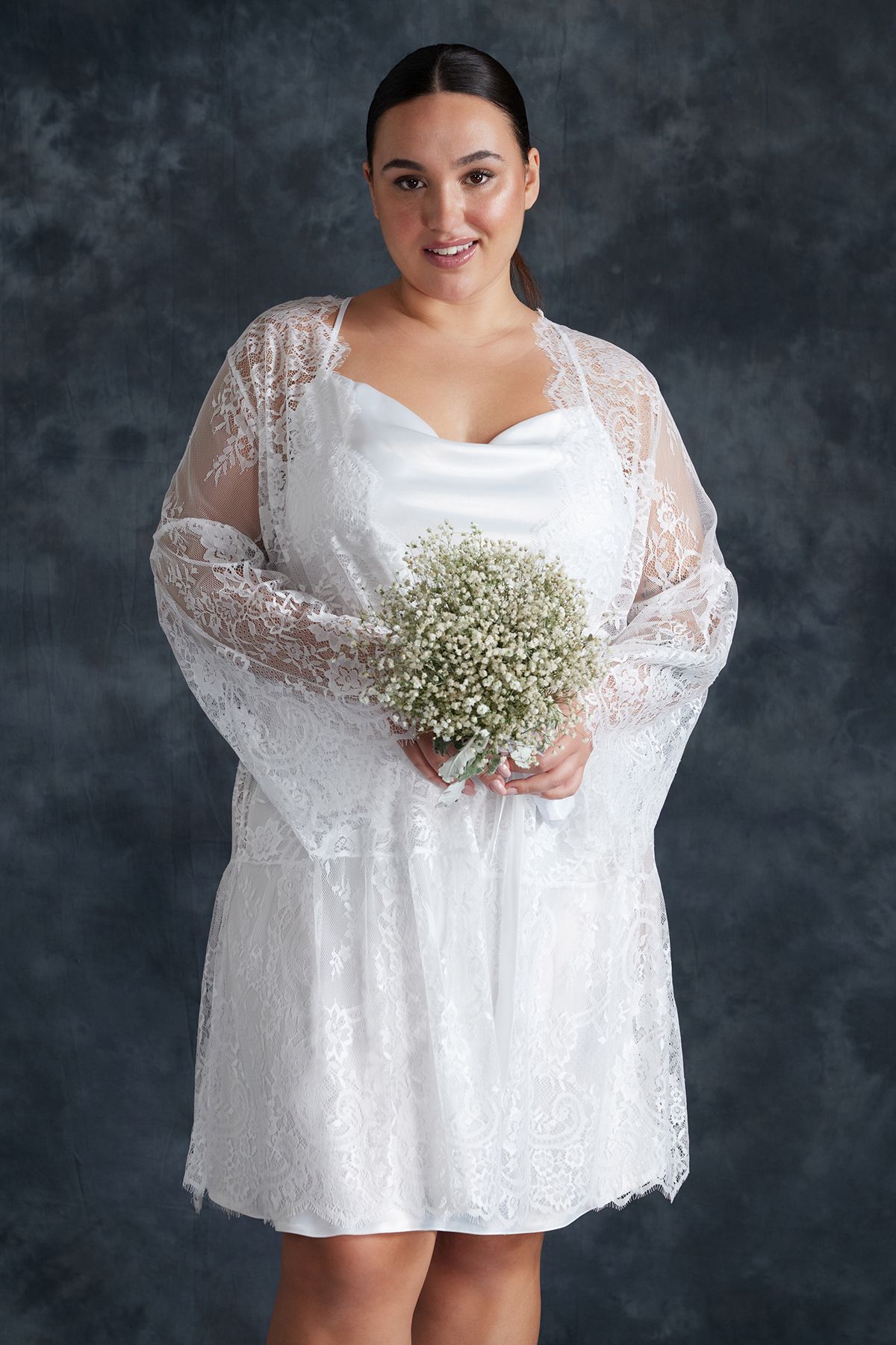 Belted Lace Bridal Dressing Gown