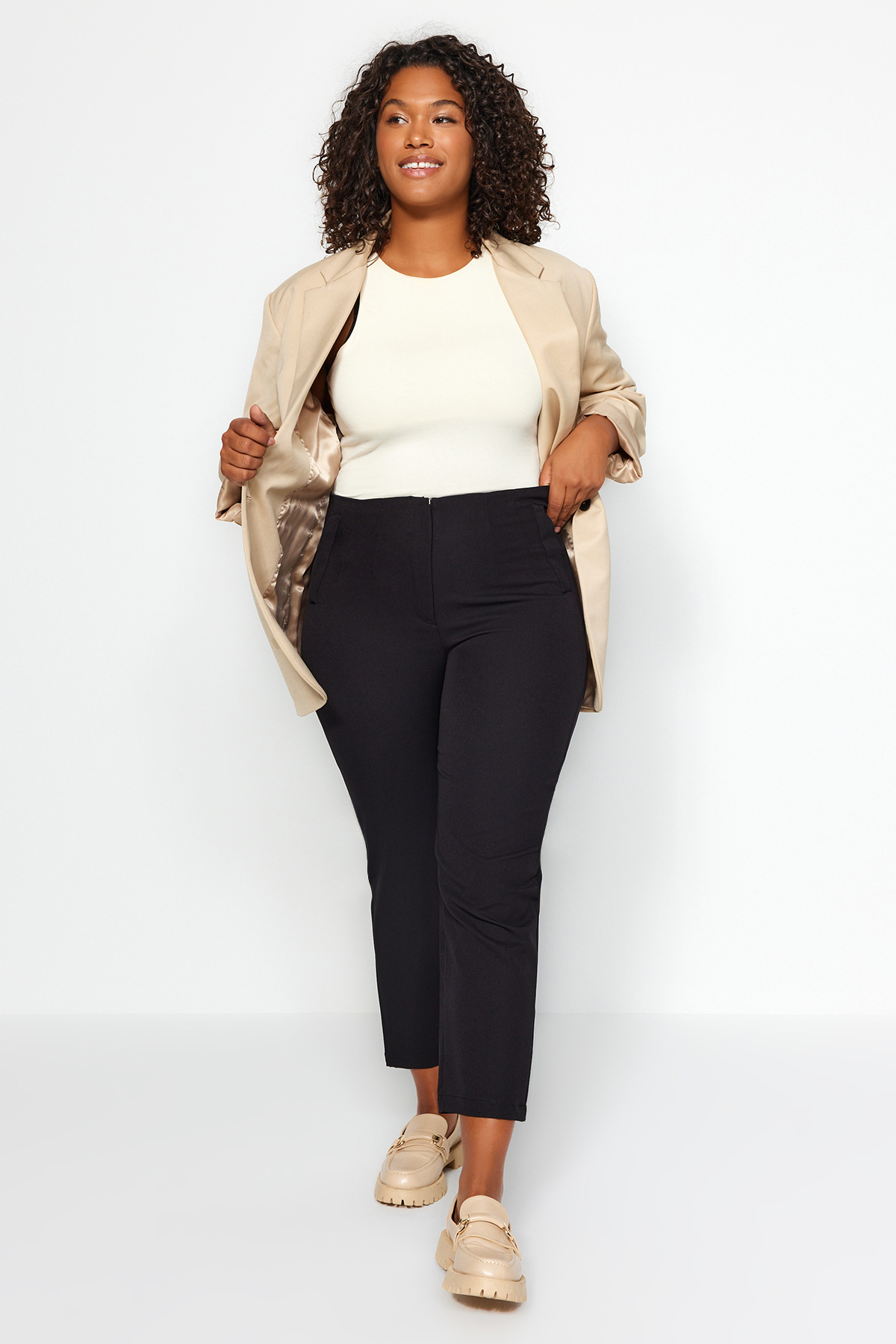 Cigarette Flotilla Pocket Woven Plus Size Fabric Trousers