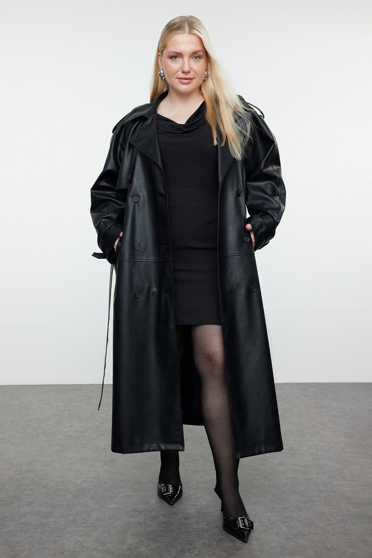 Black duster coat plus size hotsell