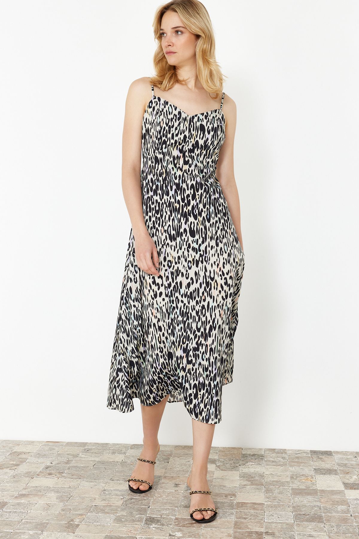 Floral A-line Strap Midi Woven Dress