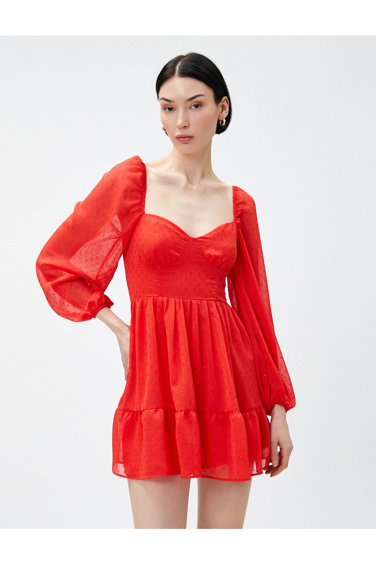 Mini Chiffon Evening Dress with Balloon Sleeve