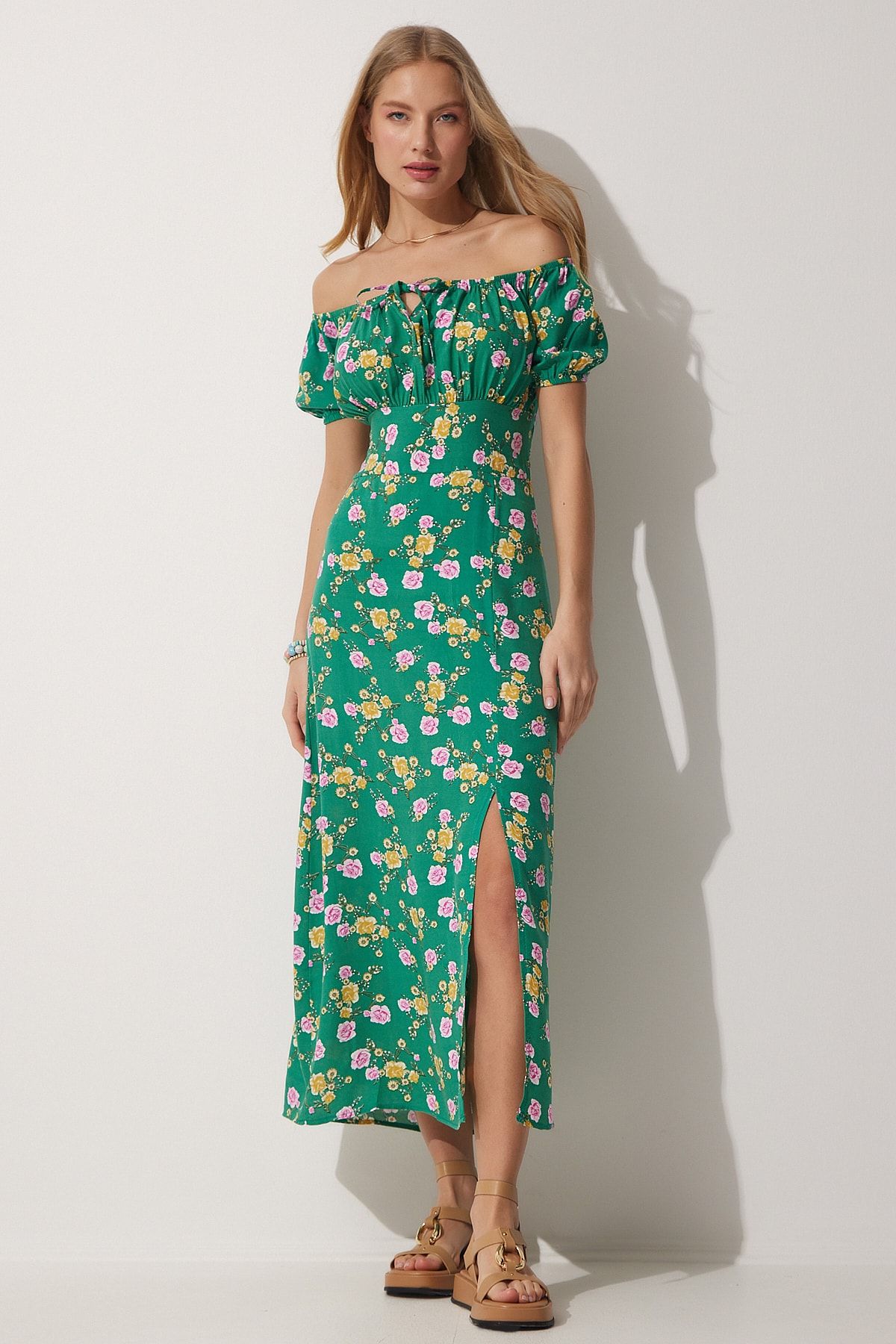 Women's Floral Gathered Collar Long Dress