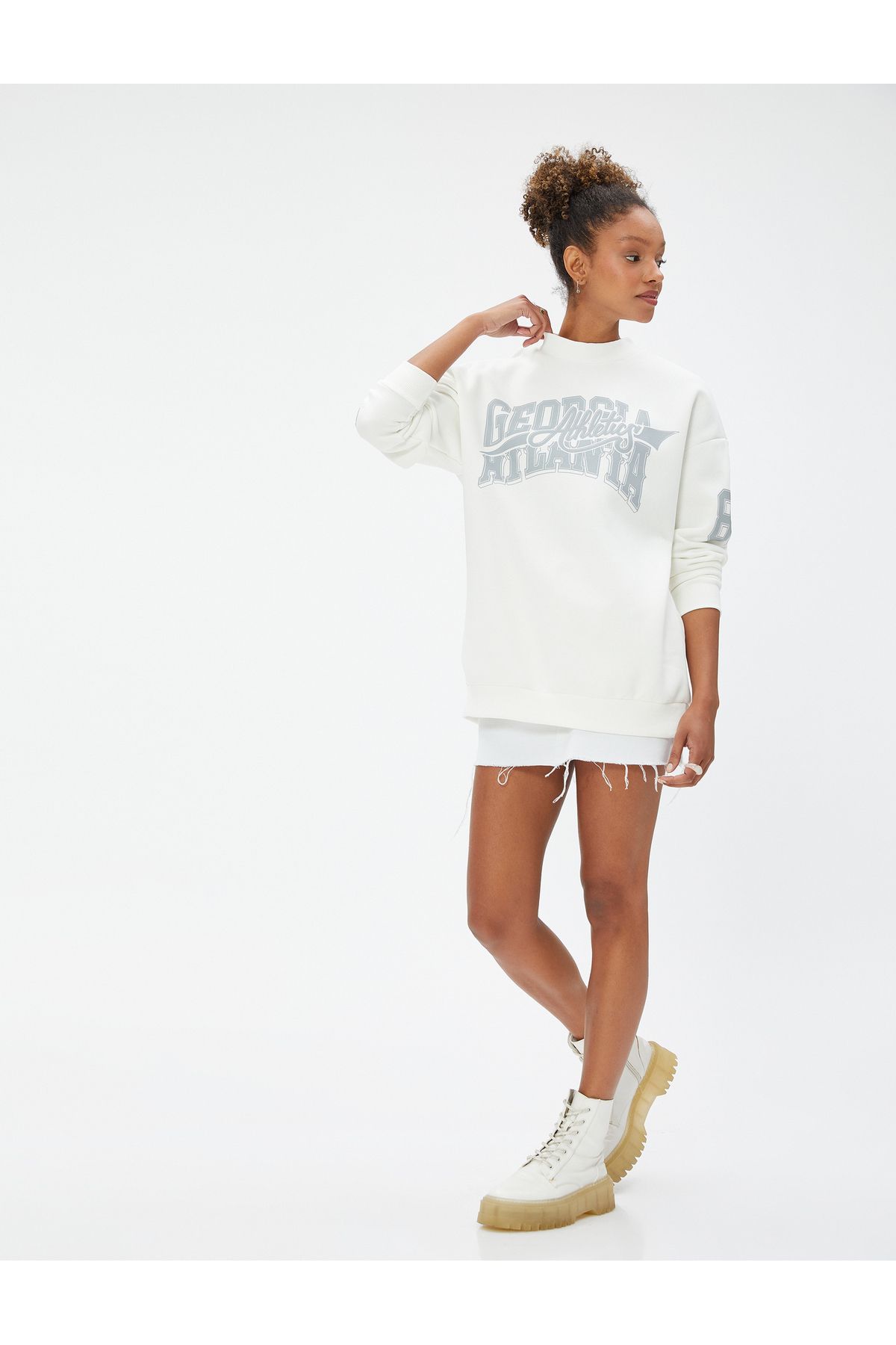 Crew Neck Sweatshirt Oversize Printed Long Sleeve Ribbed