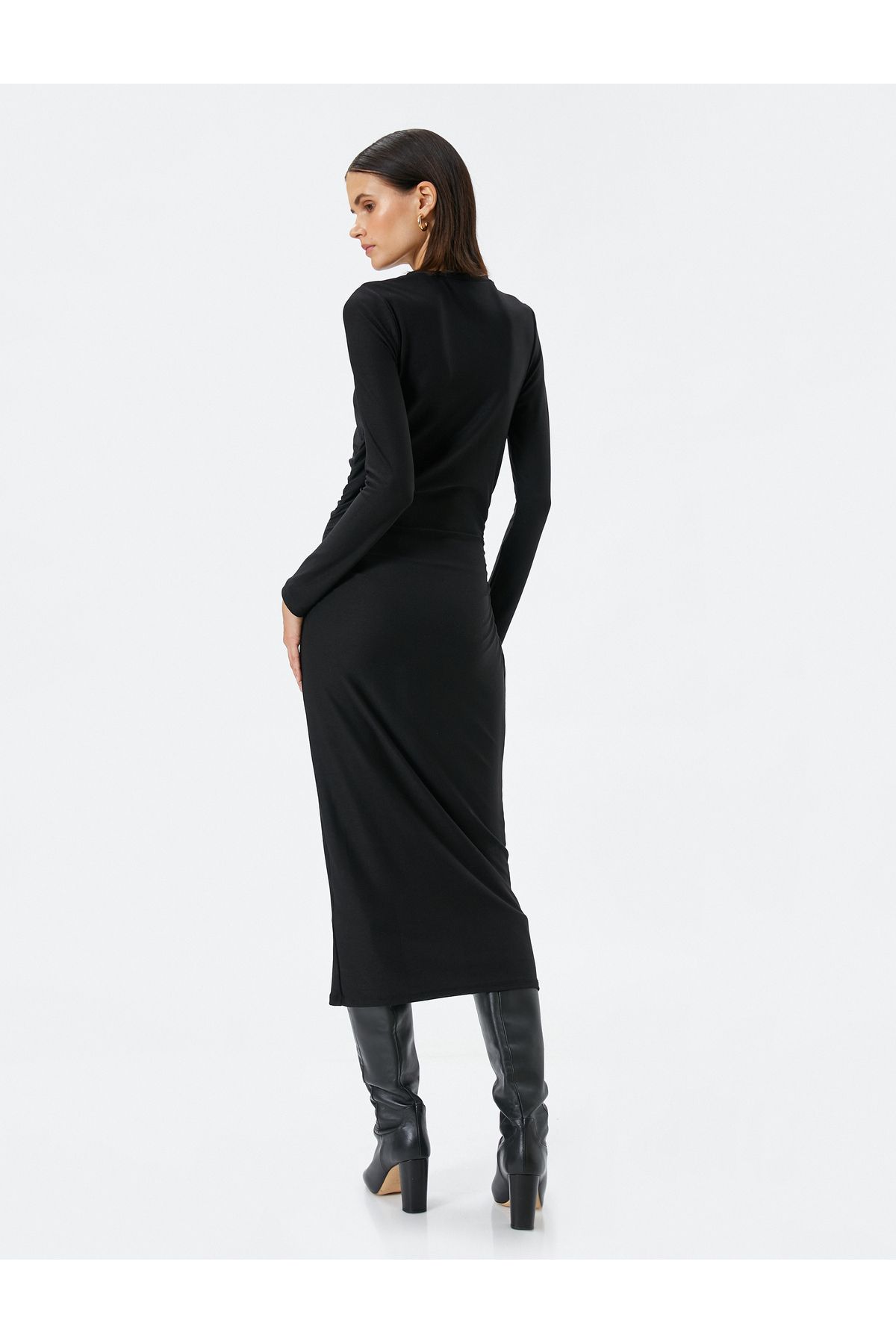 Midi Pencil Dress Long Sleeve Crew Neck Slim Fit Everything5Pounds