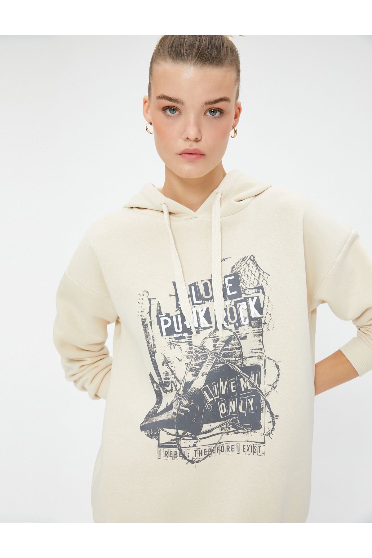 Hooded Sweatshirt Slogan Printed Comfortable Fit Long Sleeve